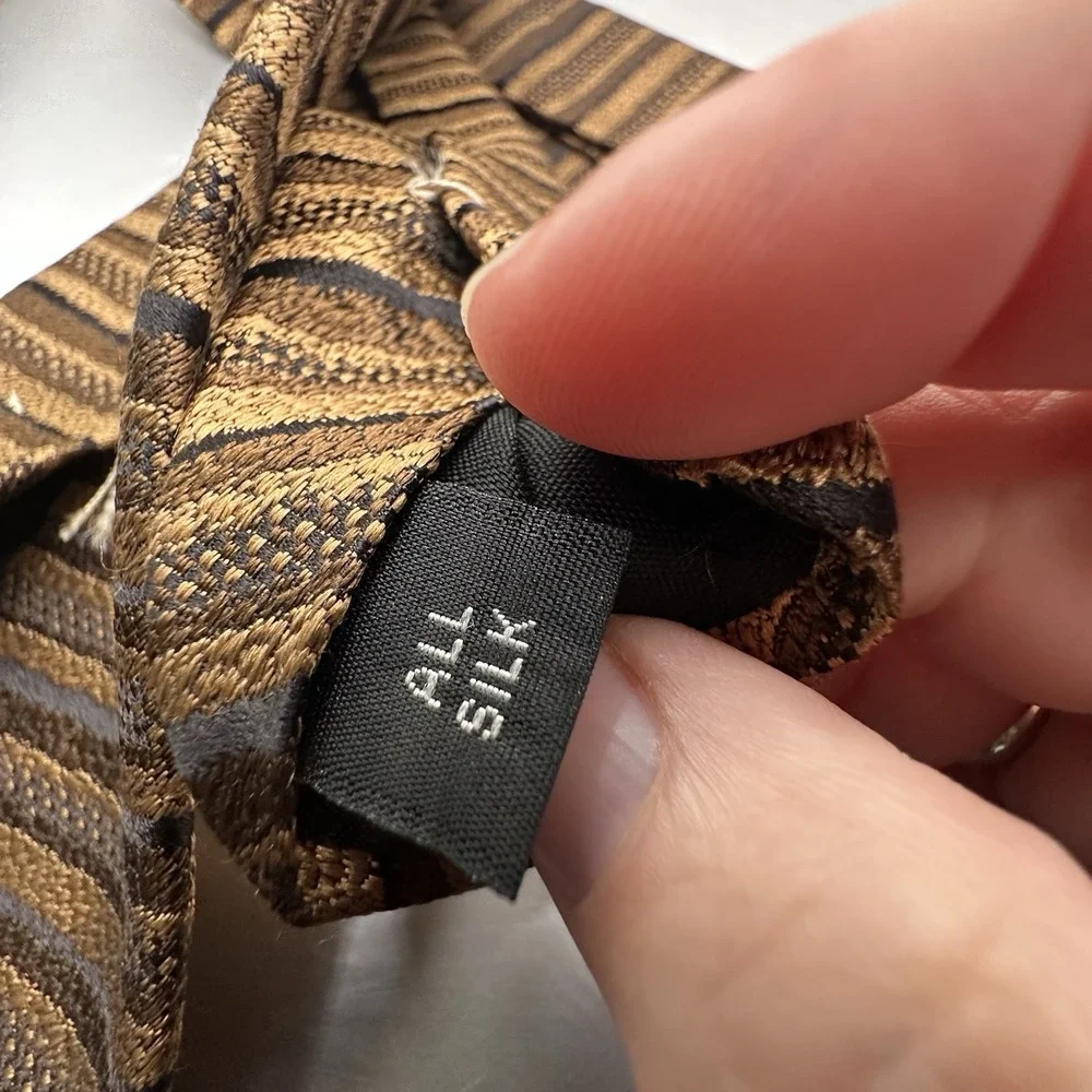 Innocenti Italy for Tom James Silk‎ Tie Brown Gold Striped Necktie